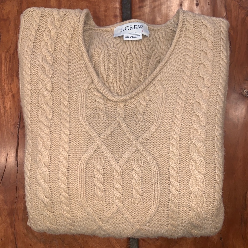 Vintage J.Crew lambswool cable-knit v-neck, camel